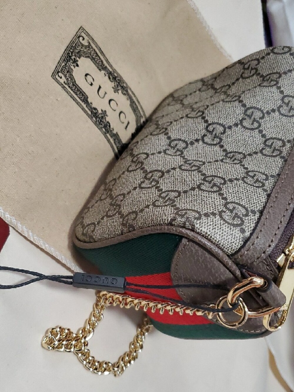 Fashion LuxuGg Beige GG Supreme Shoulder Mini Bag  with Green and Red Web Stripe